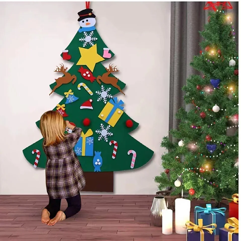 26pcs DIY Felt Christmas Tree Christmas Decoration for Home Navidad 2025 New Year Christmas Ornaments Santa Claus Xmas Kids Gift