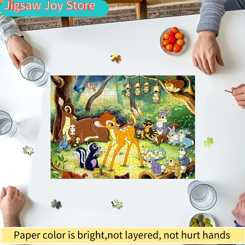 1000 pièces de puzzles en mosaïque faits à la main avec des personnages de dessins animés comme Bambi, des ratons laveurs, des fleurs, des papillons et des motifs forestiers