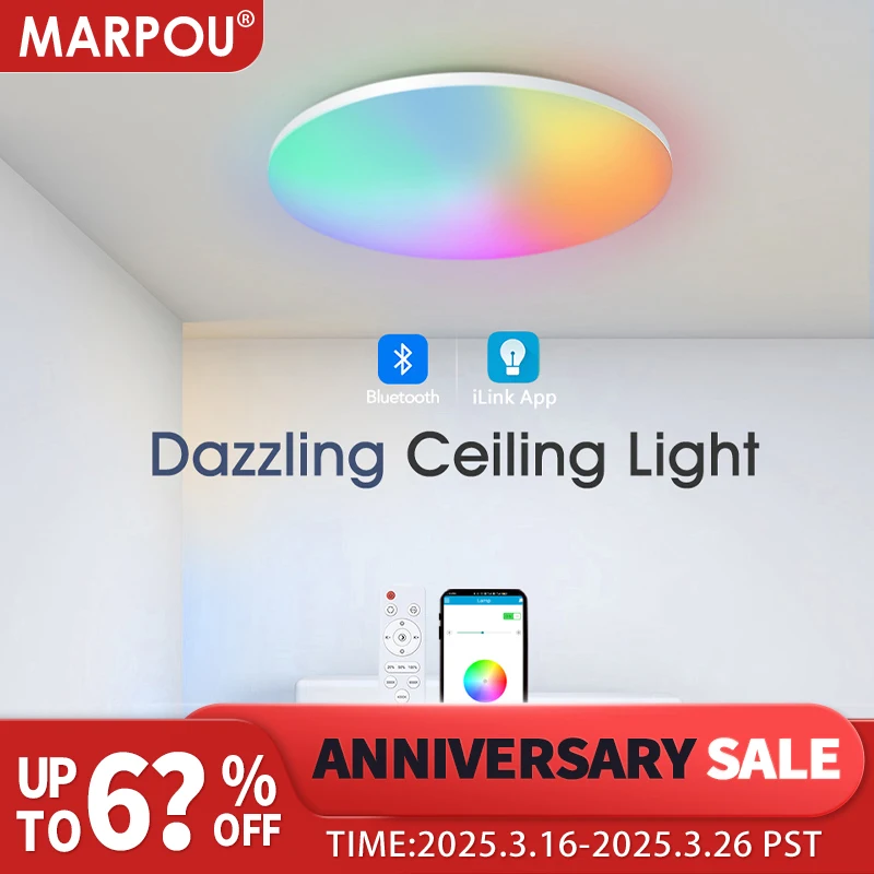 MARPOU Colorful RGB Ceiling Lamp 54W Smart APP Dimmable for Living room Remote Control 220V Ambient Party Lamp Home Decoration