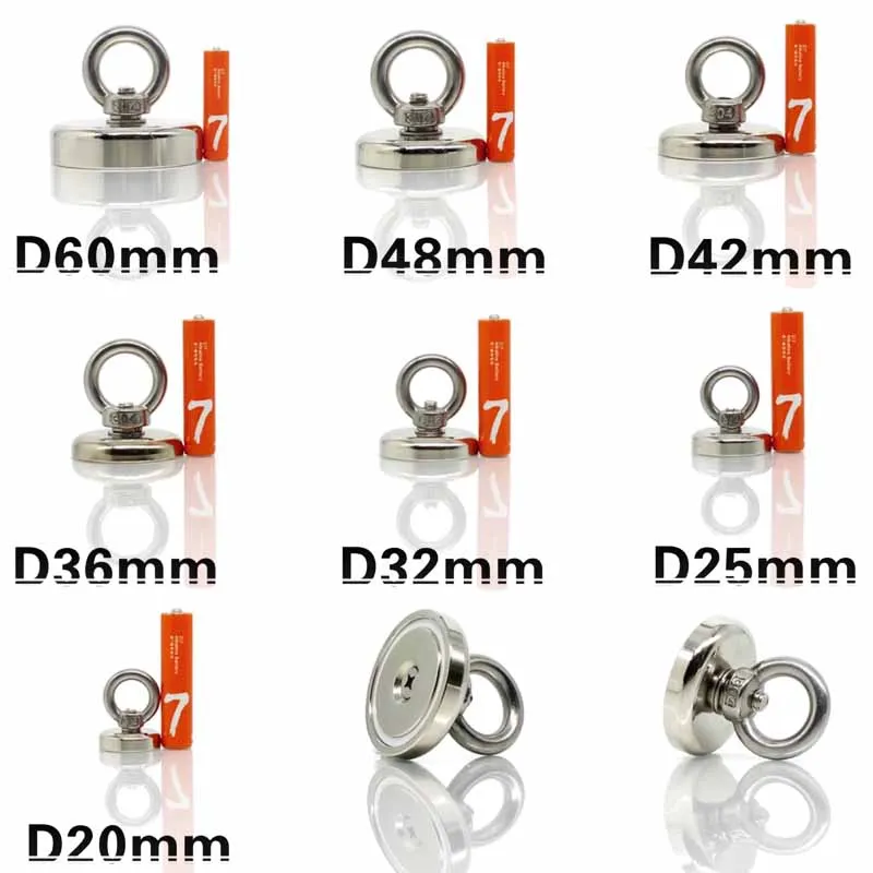 D20 D25 D32 D36 D42 D48 D60 Super Strong Pot with Ring Eyebolt Neodymium Magnet Holder Pulling Salvage Magnet Fishing Magnets