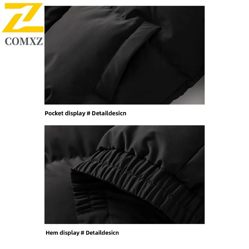 COMXZ 2025 الرجال النساء زوجين معطف مبطّن قصير تصدير أسفل سترة الوقوف طوق هونغ كونغ نمط دافئ البخاخ التحكم في السعر 159 يوان