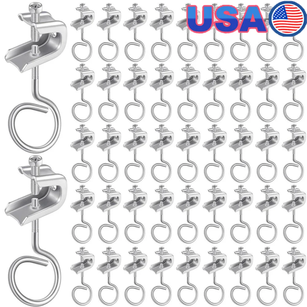 50 Sets Metal Adjustable Beam Clamp C Clamps & Cable Ring Hangers 1/4