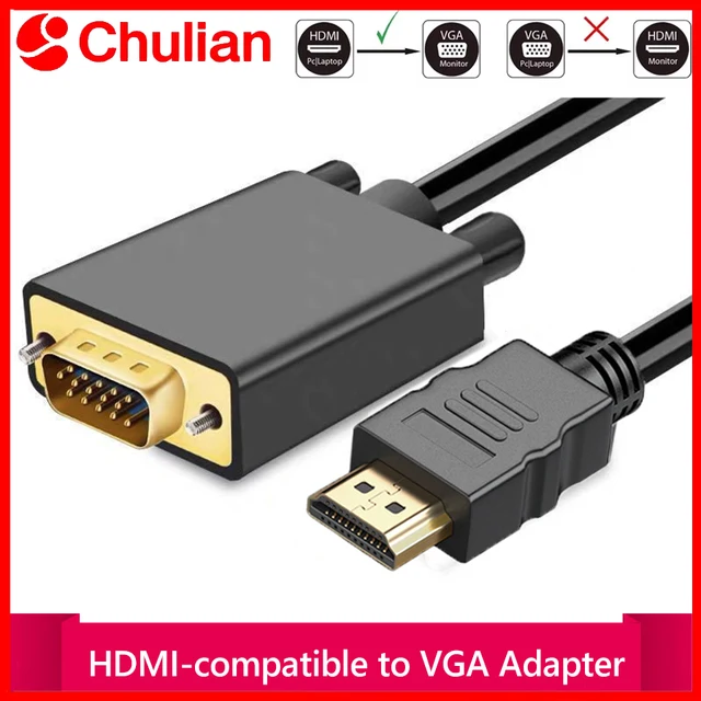 Kabel HDMI-Compatible do VGA, pozłacany, 1.8m 3m, 1080p (Męski-Męski) do komputera stacjonarnego, laptopa, monitora.