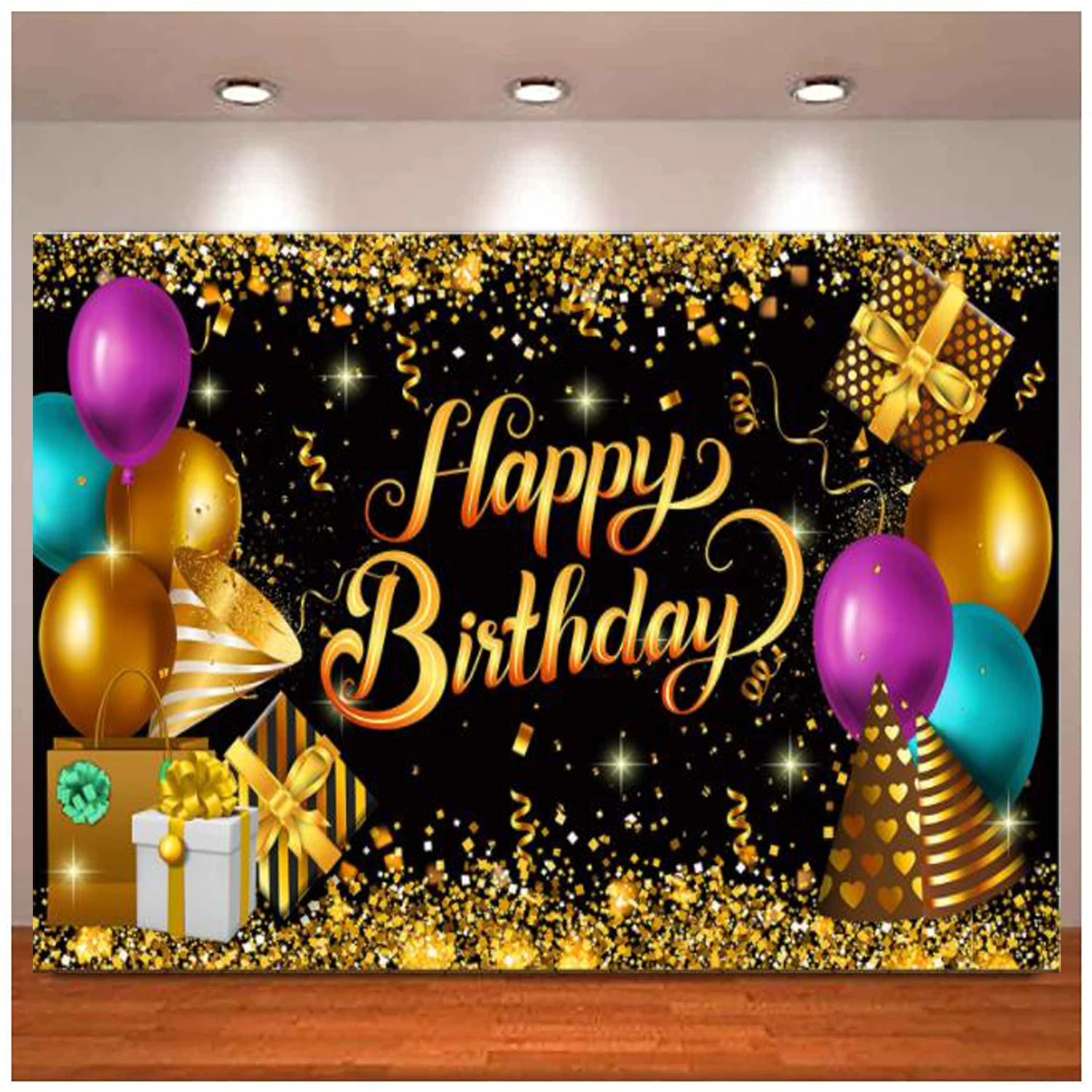 Black Gold Sign Poster Backdrop For Men Women Happy 30 40 50 60 Birthday Anniversary Party Photo Background for Wall Decoration