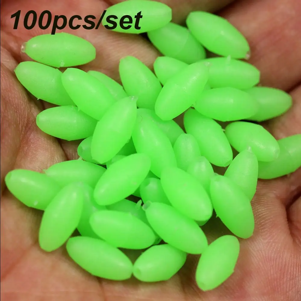 100PCS Oval  Rubber Luminous Fishing Beads Glowing Sink Beads For Treble Hook Fishing Rigs Green Red Fishing Lure Tackle