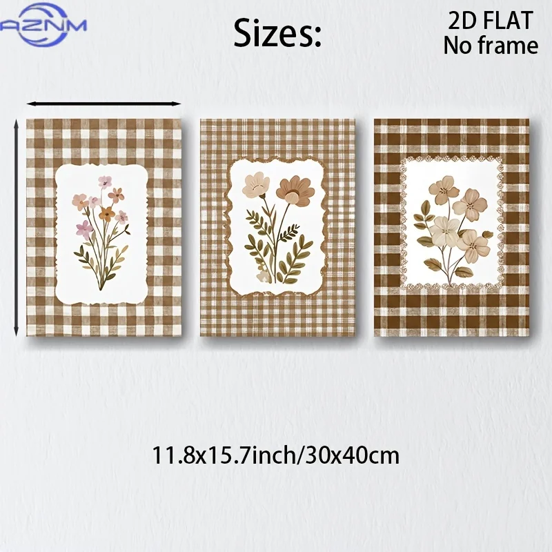 3pcs Vintage Brown Botanical Wildflower Flowers Vertical Oil Painting Posters - Frameless Canvas Suitable for Spring Summer Dec