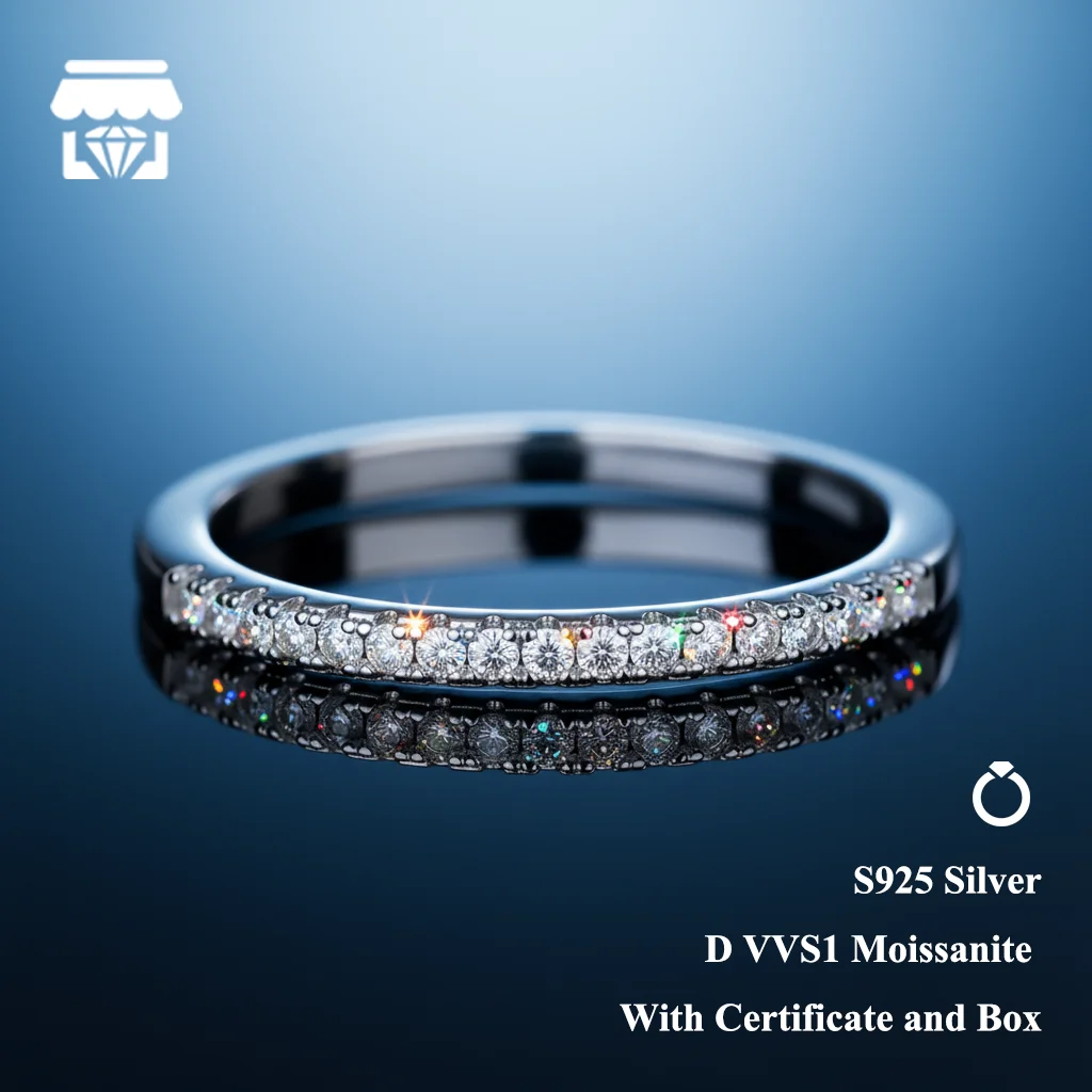 

Moissanite Ring Full Eternity Band for Women 925 Sterling Silver Diamond Wedding Engagement Ring