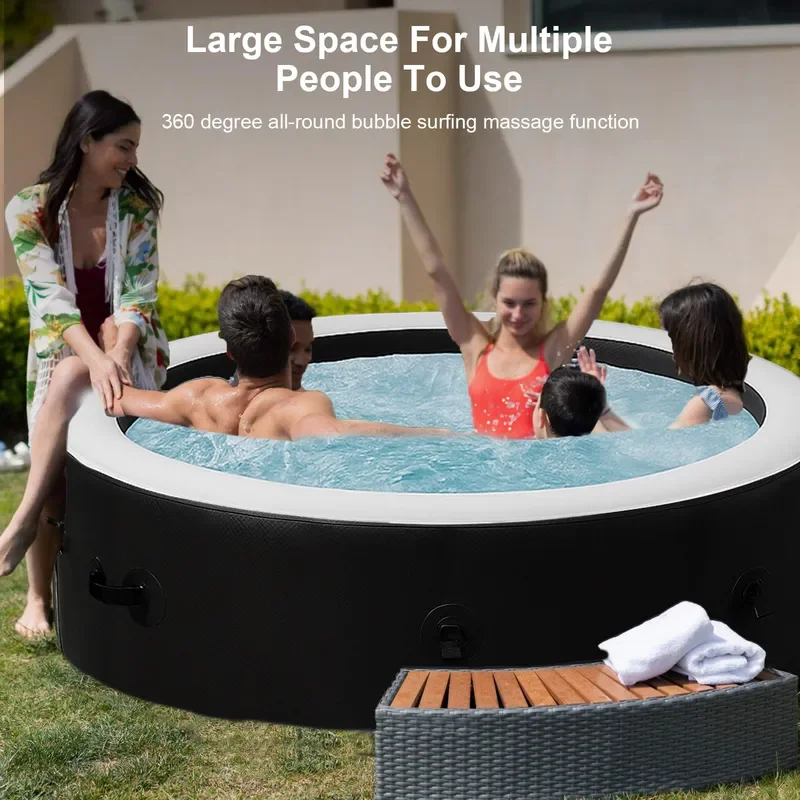 Portable Inflatable Hot Tub Spa with Automatic Heating System Constant Temperature Control Wave Bubble Massage Function for