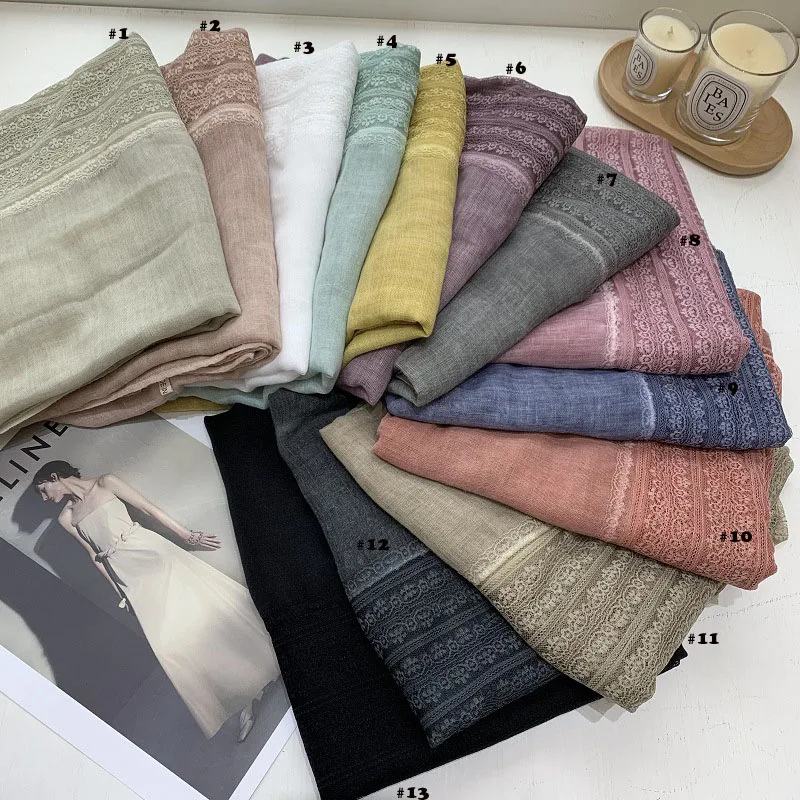 2022 Newest Women Lace patchwork Hollow Pattern Scarf Cotton Scarf Shawls