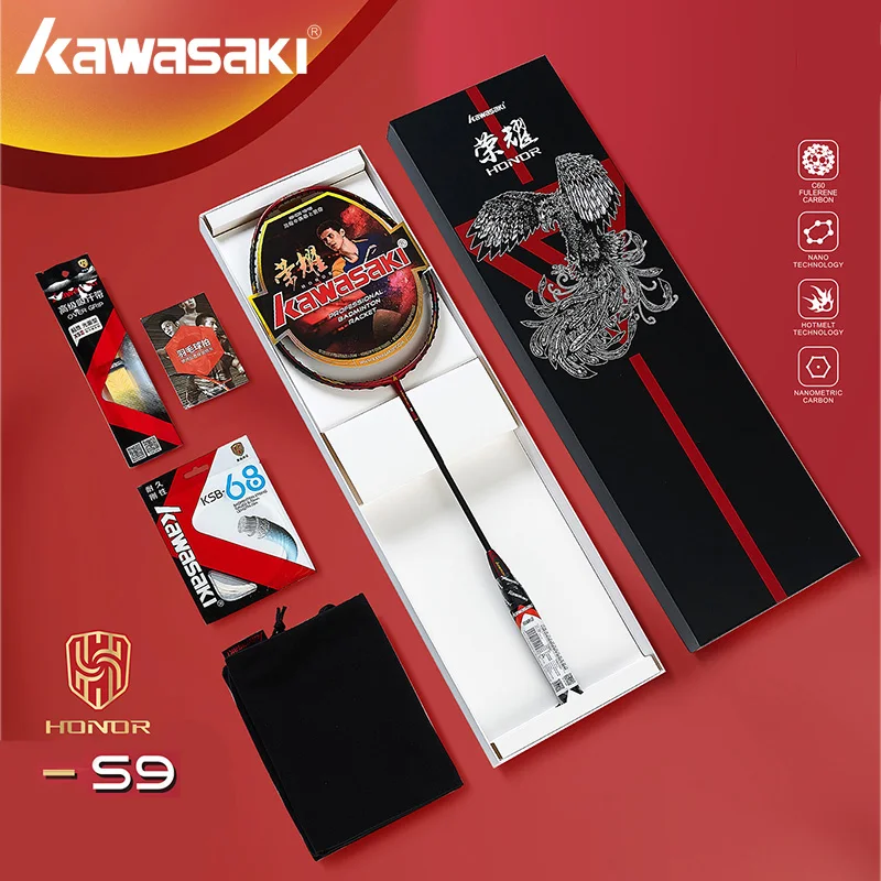 Kawasaki Honer S9 Speed Type Badmintion 30T+46T Carton Fiber 4U Rackets Five Stars Level Badminton Rackets