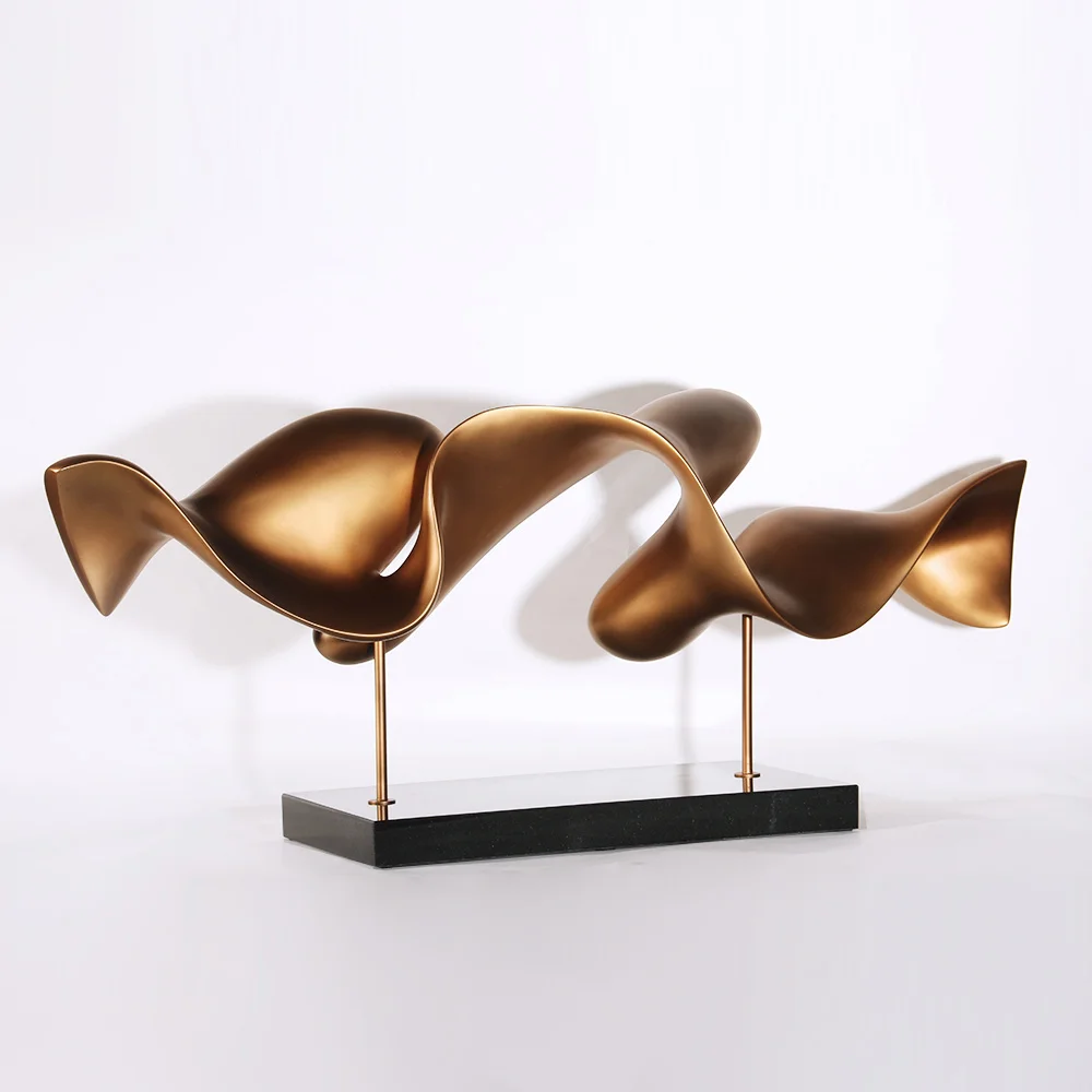 New Design Hotel Office Decoration Accessories Project Resin Antique Brass Waveform Desktop