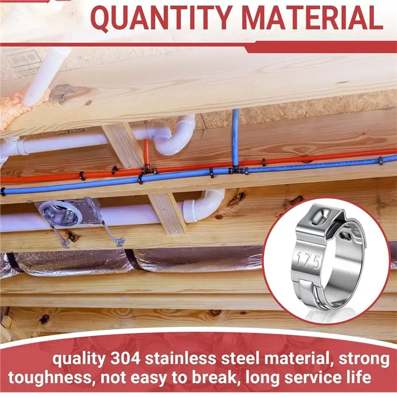FYBL-200 Pcs 1/2 Inch PEX Cinch Clamps,Stainless Steel Crimp Rings Single Ear Hose Clamps For Tubing Pipe Fitting Connections