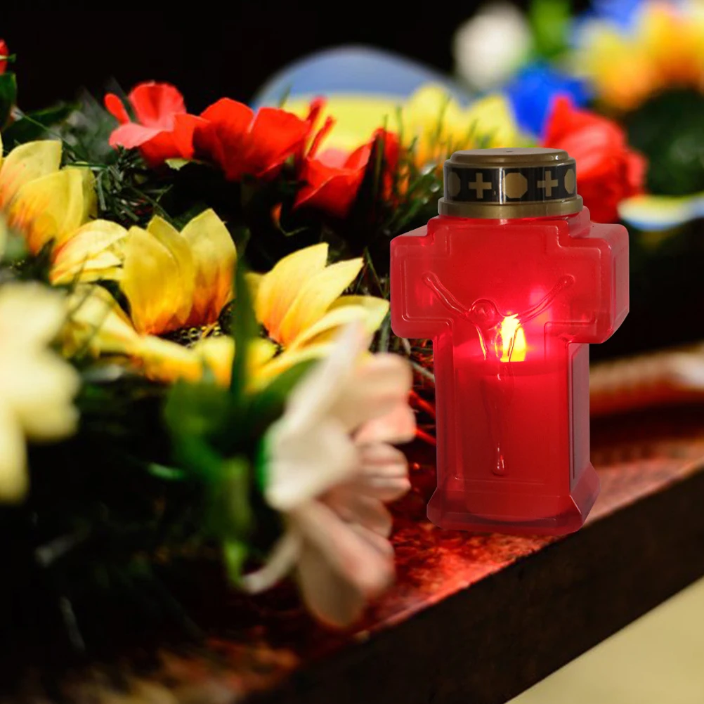 

2pcs Electronic LED Jesus Religious Cross Theme Votive Glow Red Night Light Red Night Light Bulb Bulb Led Prayer