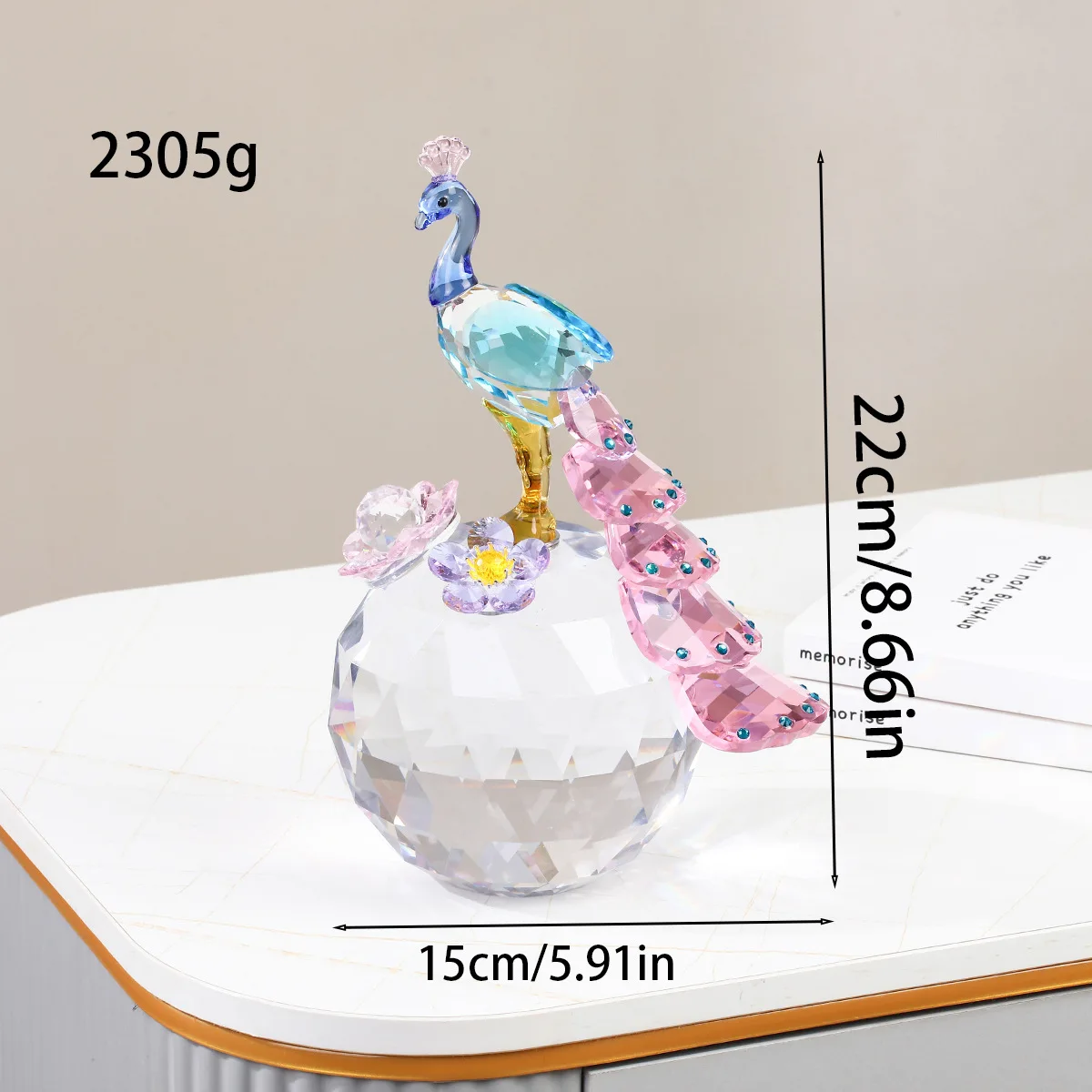 For Mini Crystal Peacock Ball, Colorful Carved Glass Desktop Ornament, Festival Gift for Home Decor