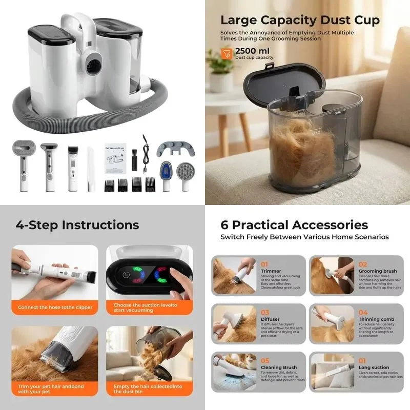 for Pet Multifunctional Hair Remover Vacuum Cleaner Suitable for Dog and Cat Grooming - Shaving, Trimming, Cleaning, Suction