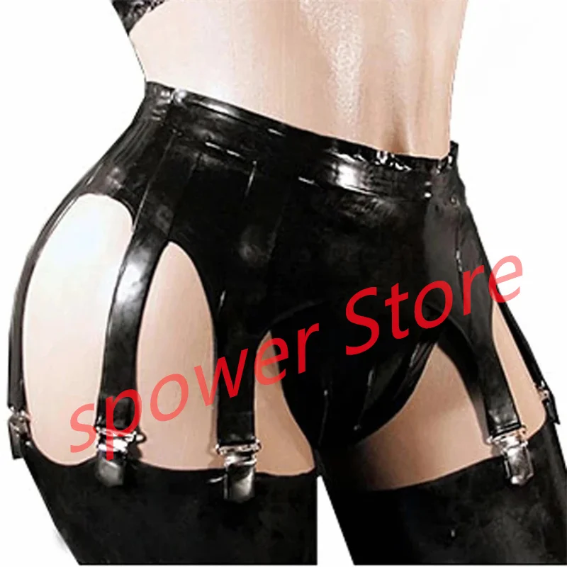 

Women Latex Garter Black Panties Shorts Rubber Underwear