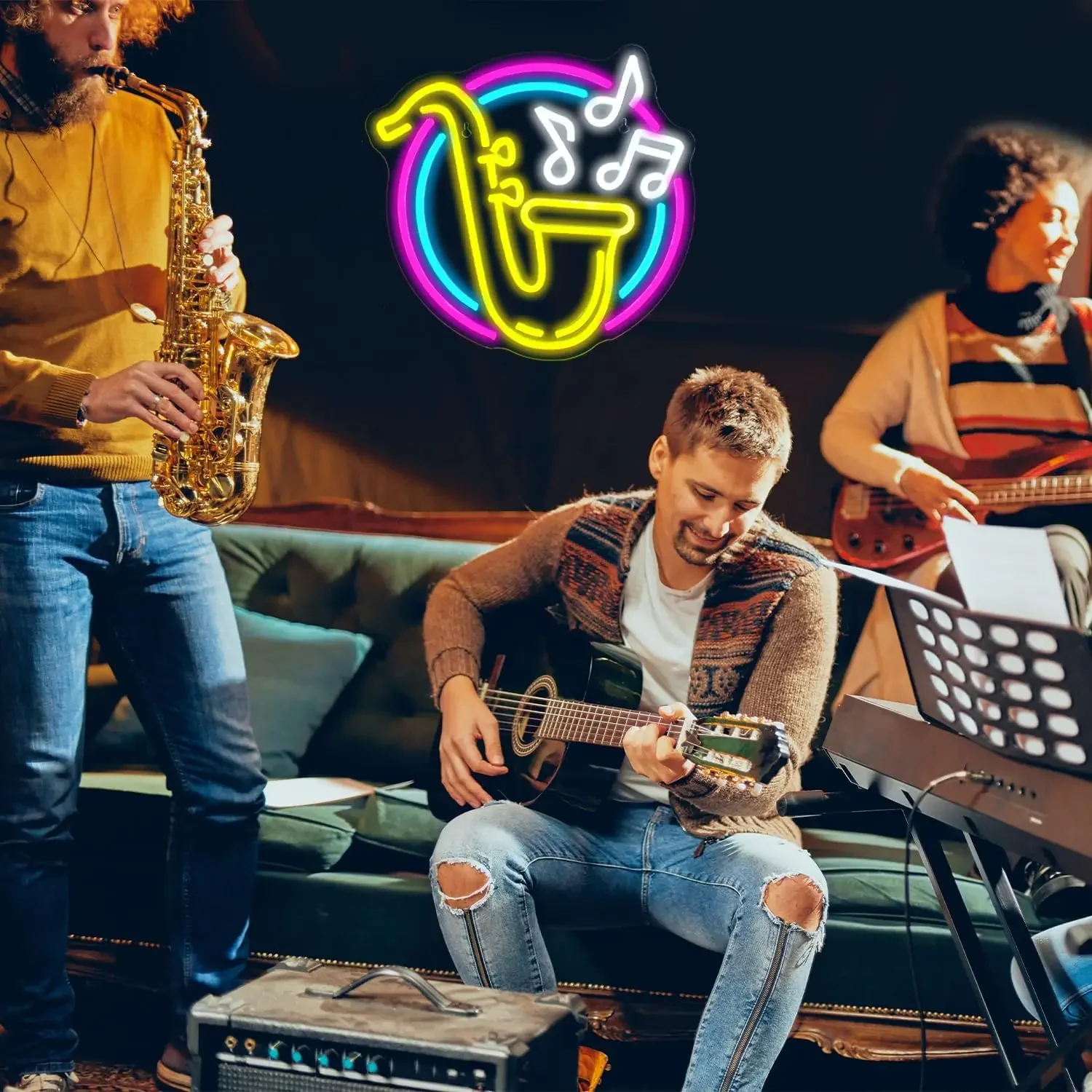 Неоновая вывеска-саксофон для настенного декора