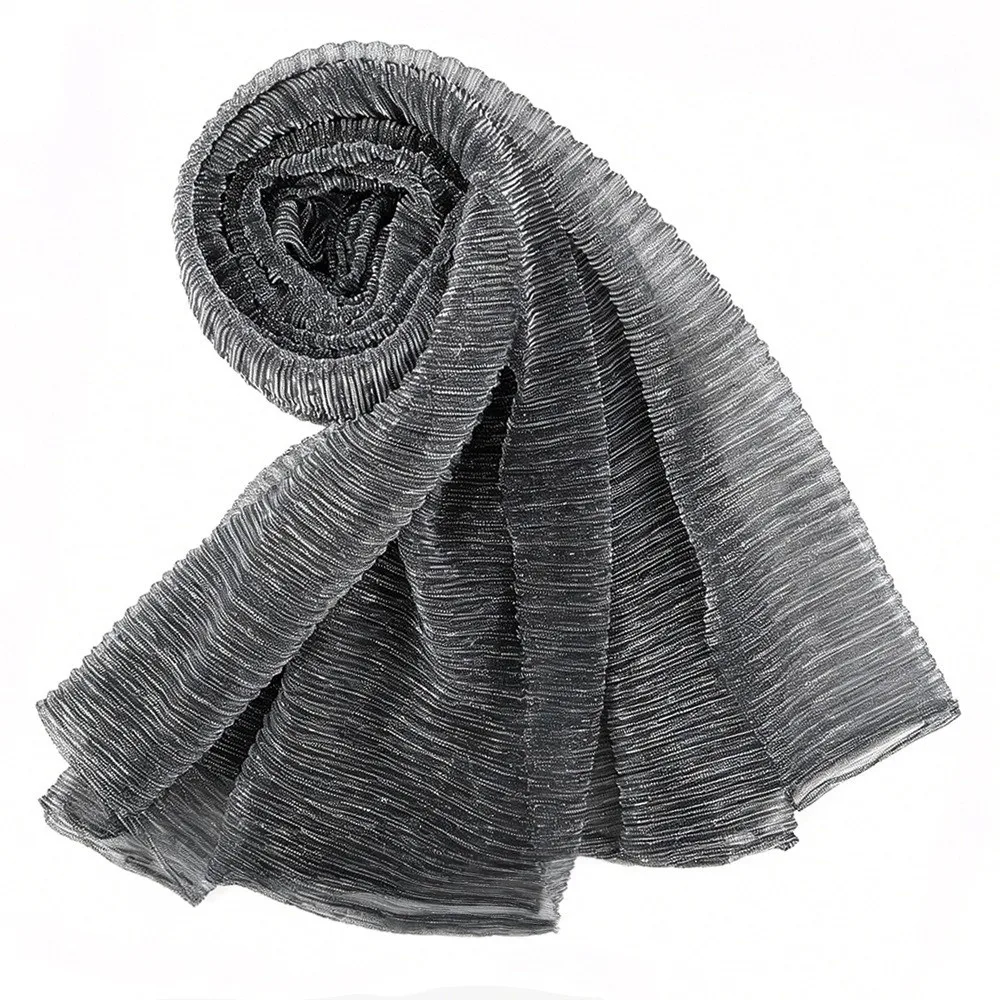 High Qulaity Solid Color Silk Scarf Gold & Silver Wire breathable Chiffon Hijab Veil Shining Long Ramadan Long Scarf Outdoor