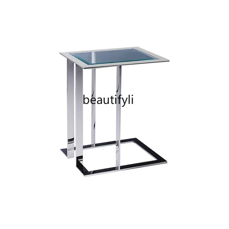 A simple creative glass edge few bedroom coffee table living room household stainless steel modern square corner few
