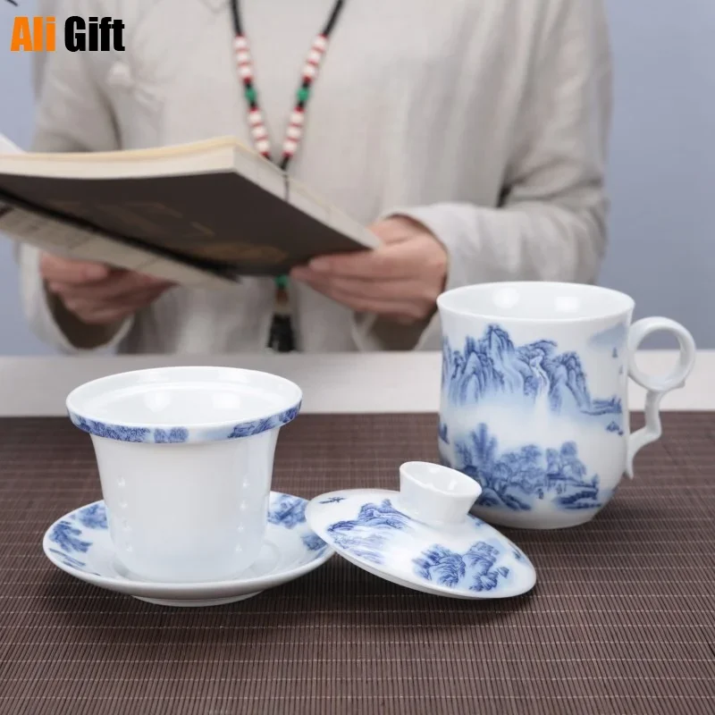 Bone Porcelain Office Ceramic Chinese Blue and White Kung Fu Tea Cups Mugs Mug  Eco Friendly