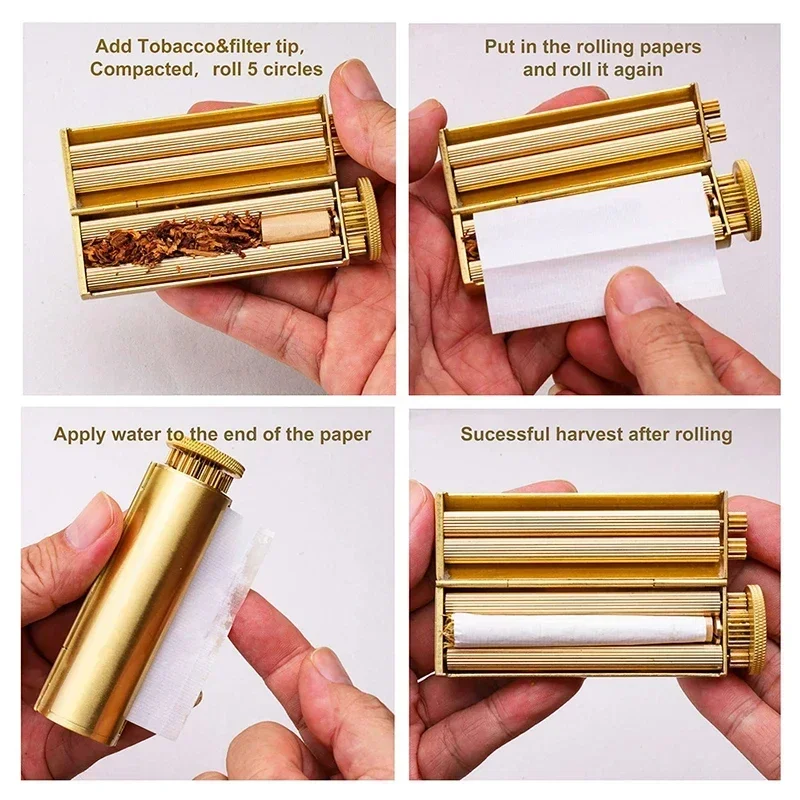 70mm Mechanical Solid Brass Cigarette Rolling Machine Smoke Manual Tobacco Roller Handmade Can Rollie Paper Smoking Accessories