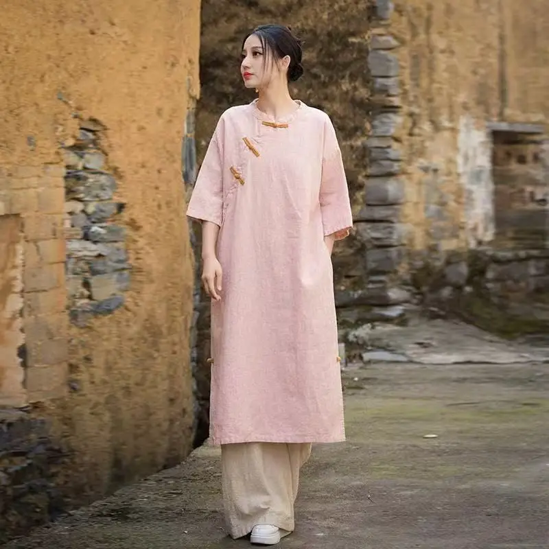 

Spring Summer New plus Size Women's Dr Cover Belly Button ort Sve Traditional Chinese Sle Faionable Midi Dr