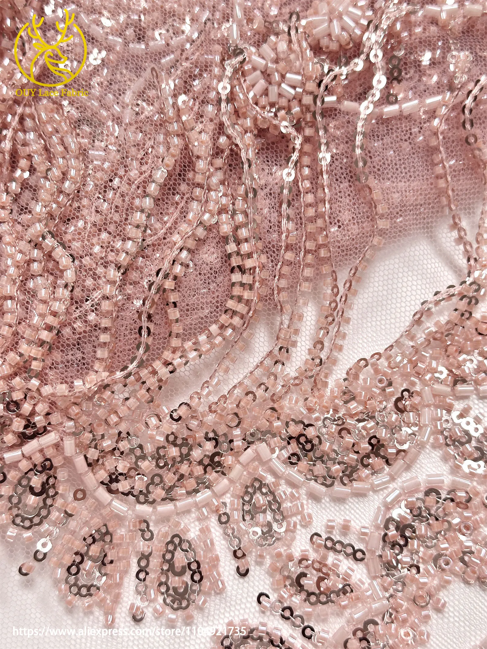 3D Luxuriöser Afrikanischer Handgefertigter Perlen-Spitzenstoff 2026 Französischer Nigerianischer Pailletten-Spitzenstoff für Brautkleider und Hochzeitskleider – Detail 18
