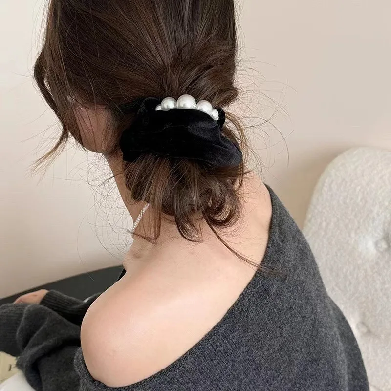 

Аксессуар для волос принцессы, бархатная резинка для волос с жемчугом, корейская роскошная резинка для волос для женщин