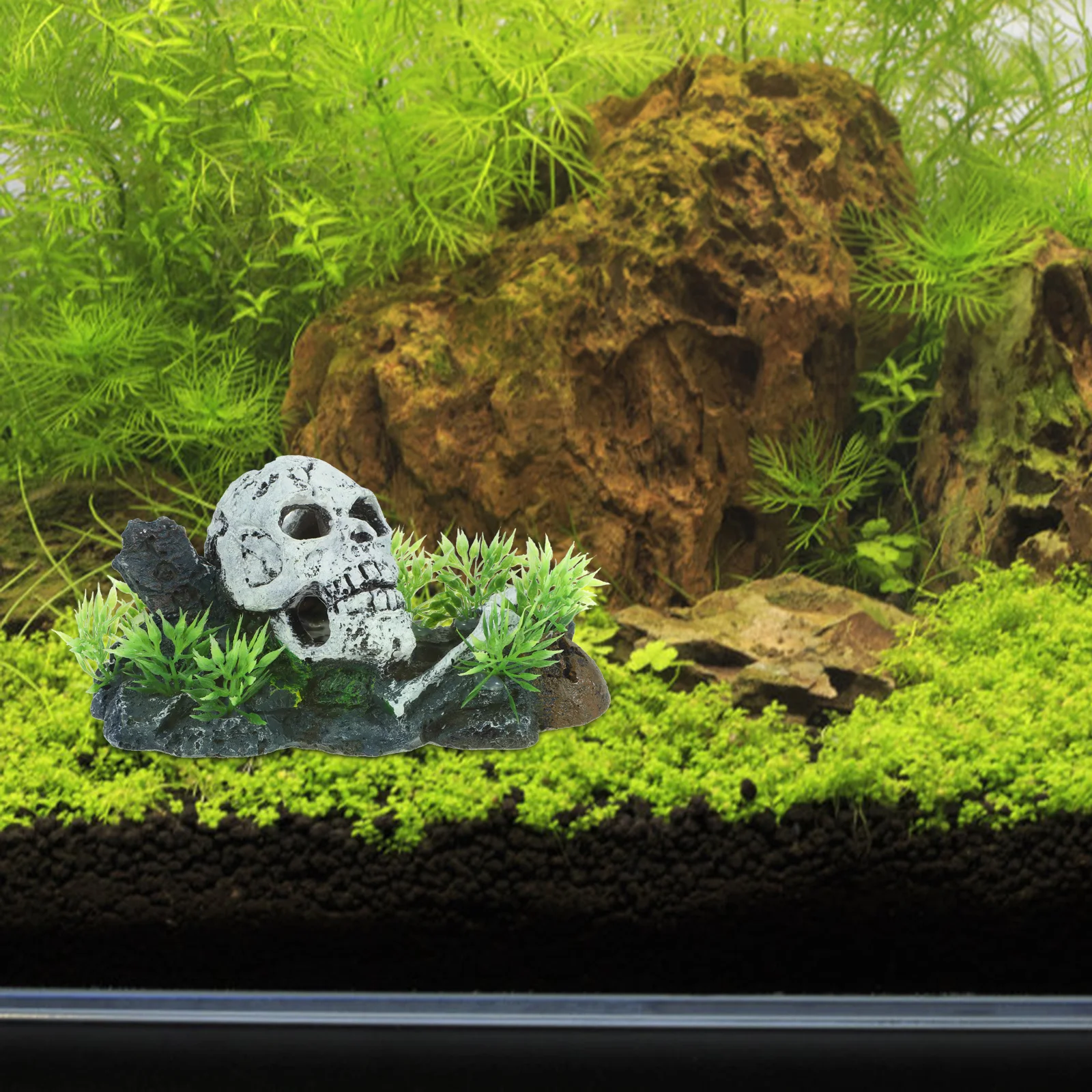 

Fish Tank Skull Head Aquarium Decoration Vivid Resin Skull Ornament Fish Hideout Landscape Halloween Decoration