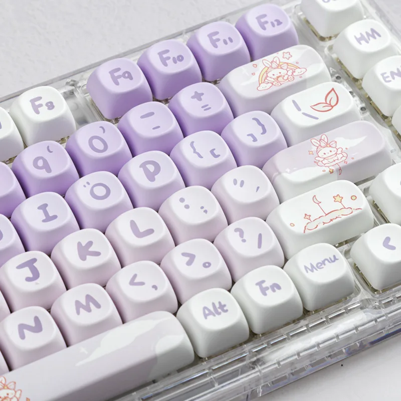 Purple Rabbit Girls Keyboard Keycaps Cute Bunny Key Caps 142 Key Caps for Mechanical Keyboard Accessories for Office Home Work