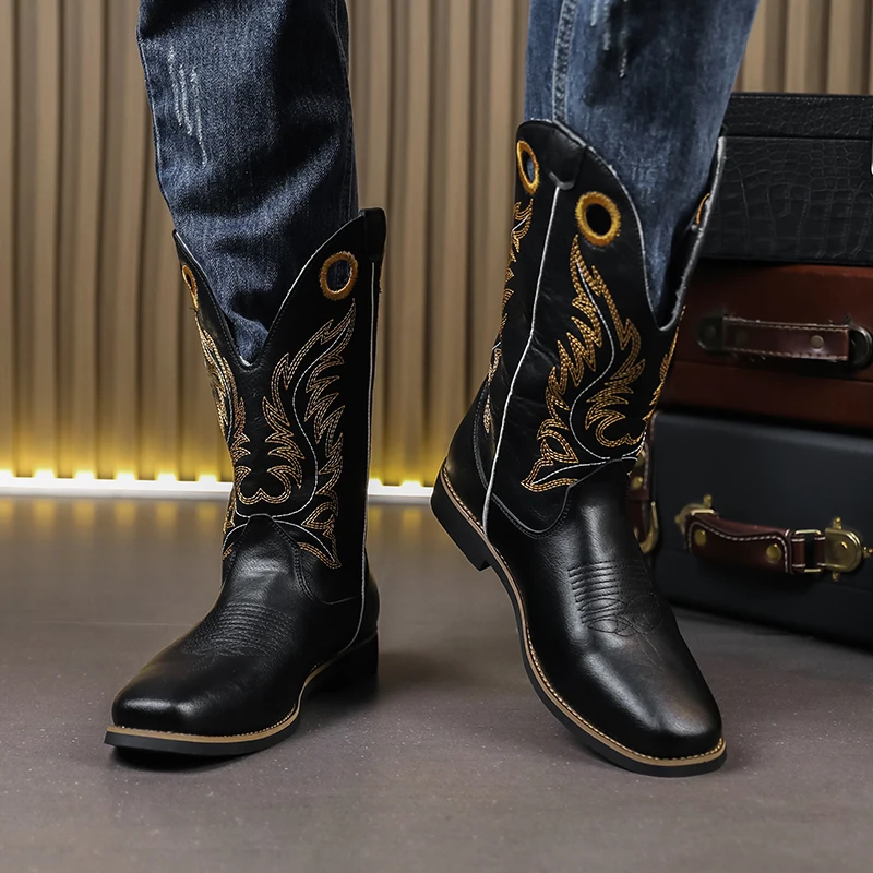 

New Comfortable Men's Boots for Autumn and Winter Fashionable Embroidered High Boots European and American Style Knight Boots