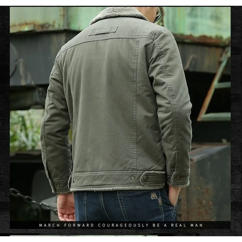 Men's Lambskin Cotton-padded Jacket Winter Thickened Cotton-padded Jacket Multi-pocket Lapel Fashionable and Warm Men's Clothing