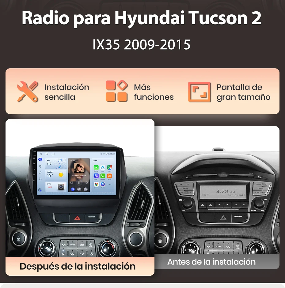 Junsun Radio Voz AI für Hyundai Tucson 2 ix35 2009-2015 Kabelloses CarPlay Android Auto Autoradio 2DIN mit Bluetooth DAB+ GPS – Detail 3