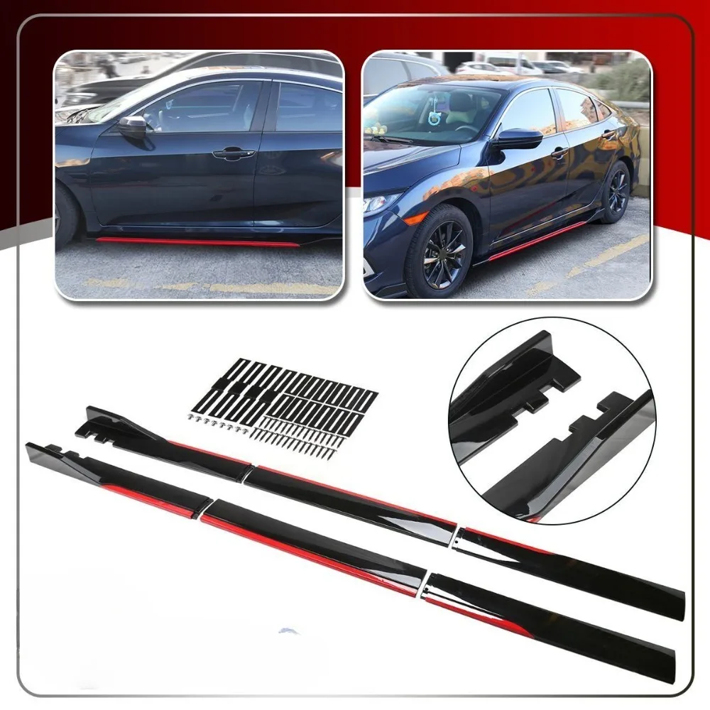 2x 78.7'' For Hyundai Elantra Glossy Black & Red Line Car Side Skirt Extensions United States