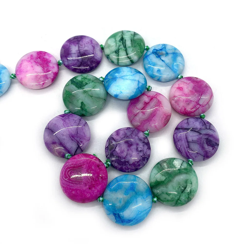 25mm  Natural Agate Polished Flat Round Straight-hole Spacer Bead Jewelry Accessory 1strand DIY Fashion Necklace Bracelet Gift