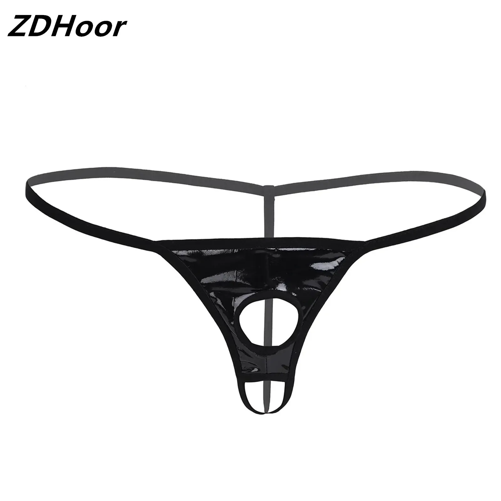 New Men Sexy Lingerie Briefs Thong Patent Leather G-string Bikini Underwear Underpants with Penis Holes Male Exotic Costume