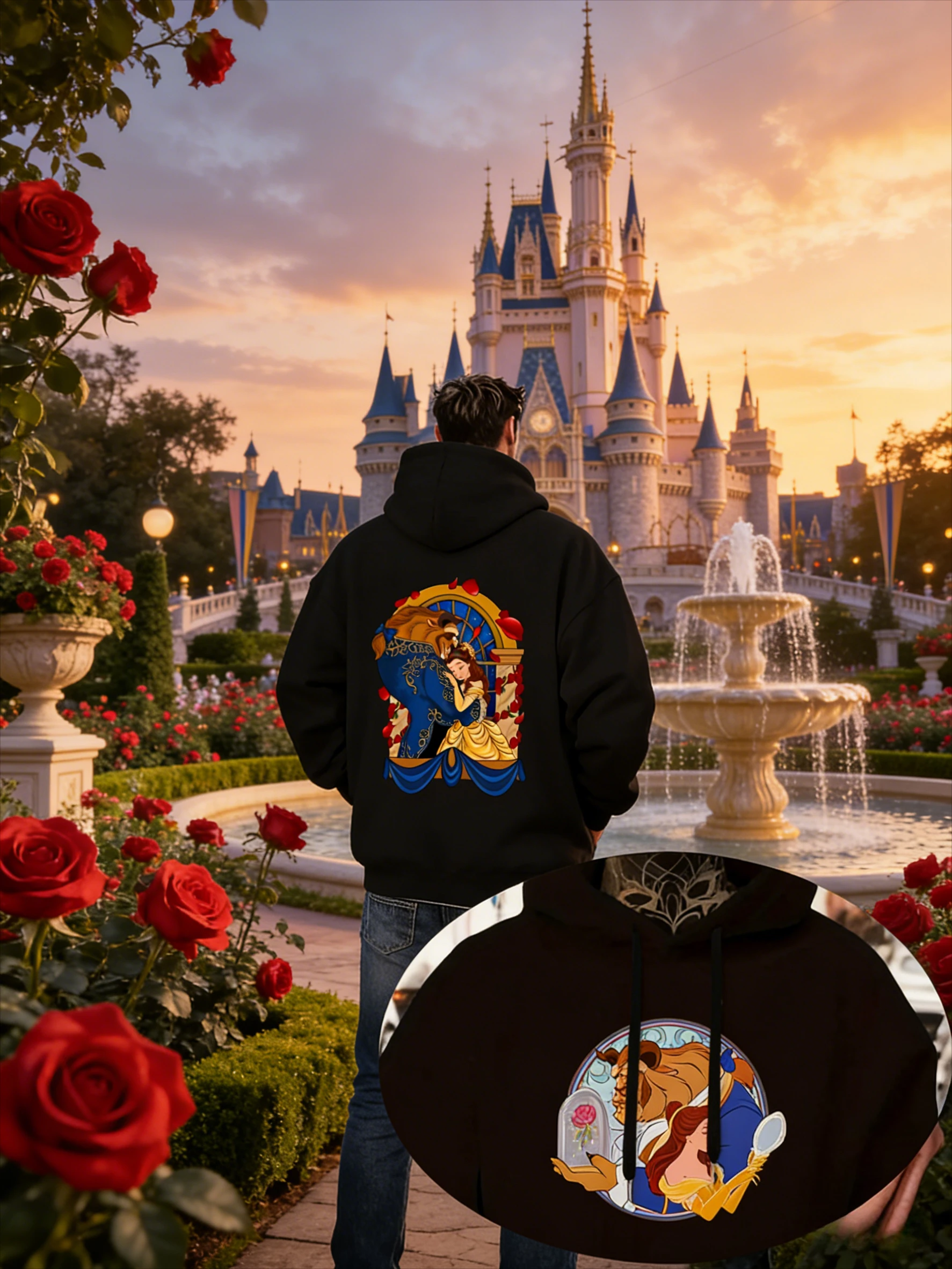 Sweat-shirt à capuche Disney La Belle et la Bête pour l'automne/hiver 2025, décontracté, ample, pur coton, sweat à capuche unisexe