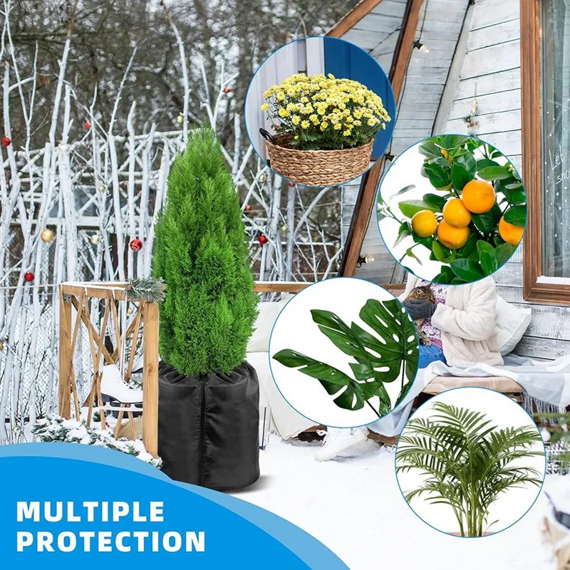 Paquete de 2 cubiertas para macetas para protección contra congelación de invierno, cubierta de protección contra heladas de 18 "X 20" para plantas y arbustos al aire libre, color negro