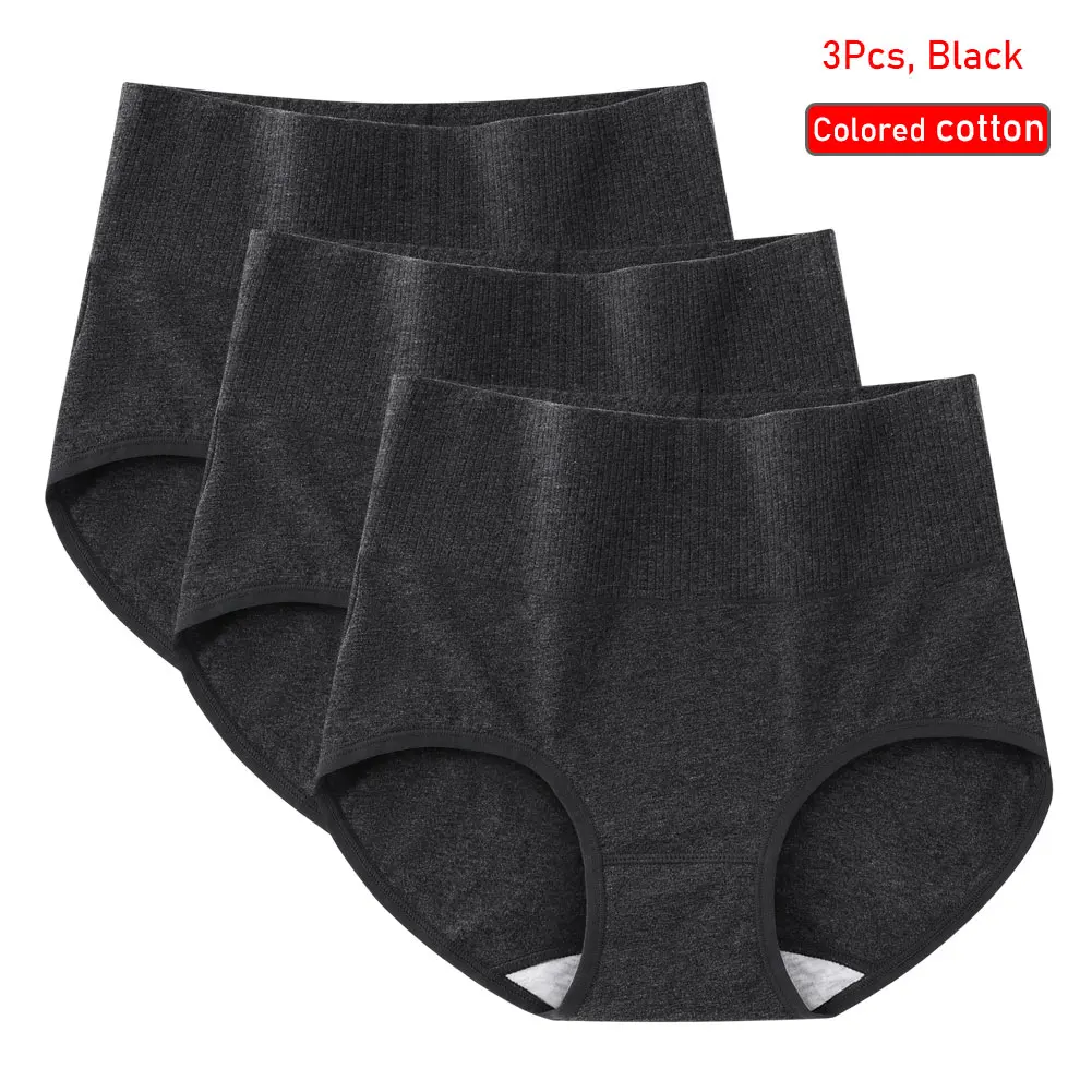 

3 шт./компл., черные хлопковые трусы, женские трусики, нижнее белье с высокой талией для девочек, удобные трусы с полным покрытием для женщин, трусы