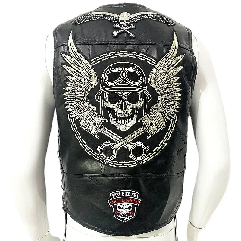 Biker Casual Streetwear Waistcoat Locomotive Club Punk Veste Moto Leather Vest Patch Men's Motorcycle Sleeveless Jacket