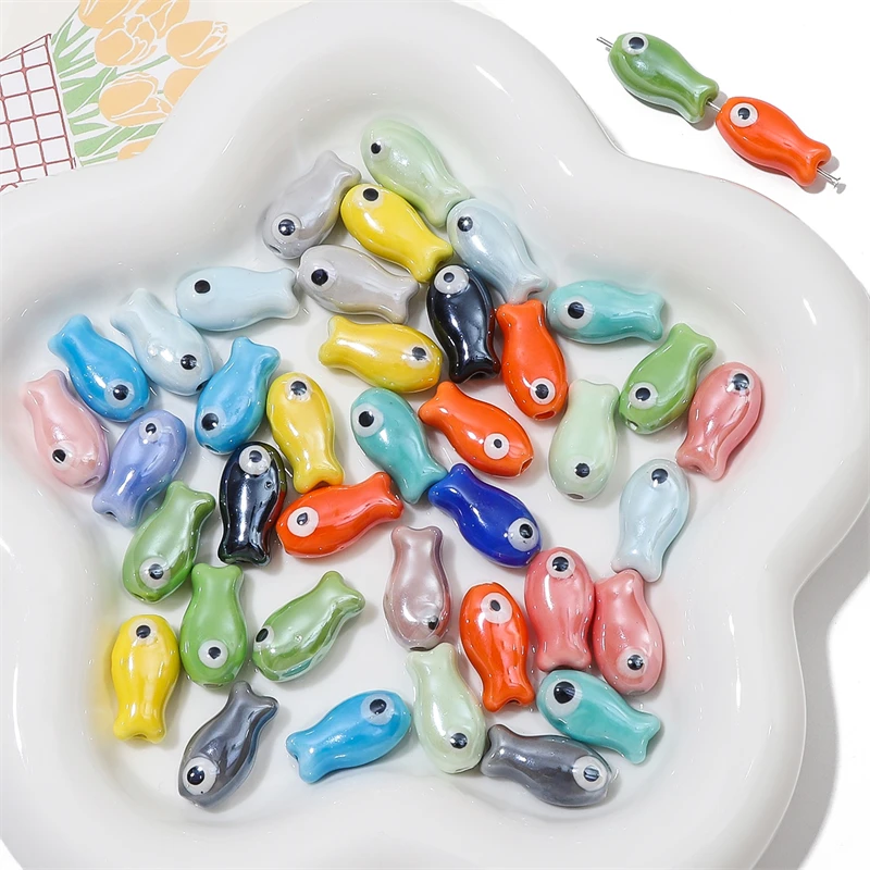 10 قطعة خمر الأسماك السيراميك الخرز الملونة فضفاض خزر عازل DIY بها بنفسك رائعة سوار سلسلة هواتف قلادة مجوهرات اكسسوارات