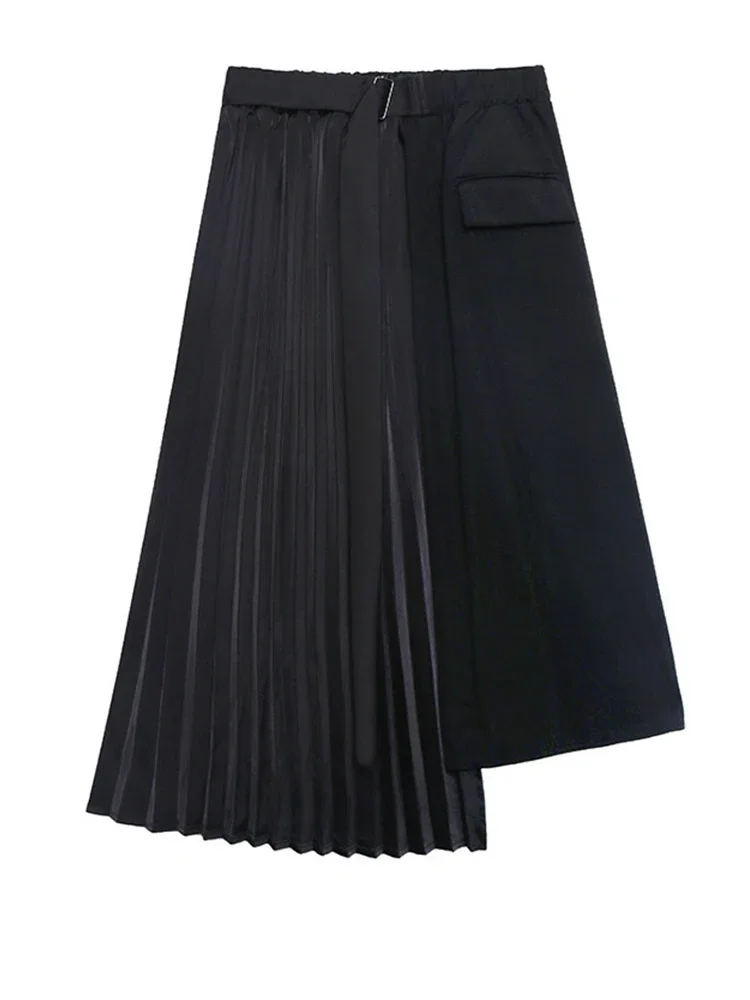 New Round Neck Women Fashion Spring Summer 2026 1DH5042 Black T-shirt Pleated Irregular Half-body Skirt Two Pieces Suit