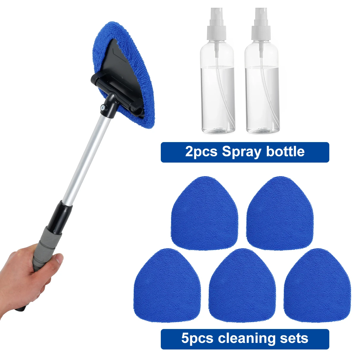 Windshield Cleaner Brush Extendable Windshield Cleaning Tool With 5 Reusable Pads 180° Rotating Head Car Window Cleaning Tool