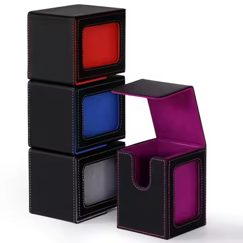 4 pack Card deck box with display window, Hold 120 + Single sleeved cards,Magnetic closure PU leather card box for TCG Cards