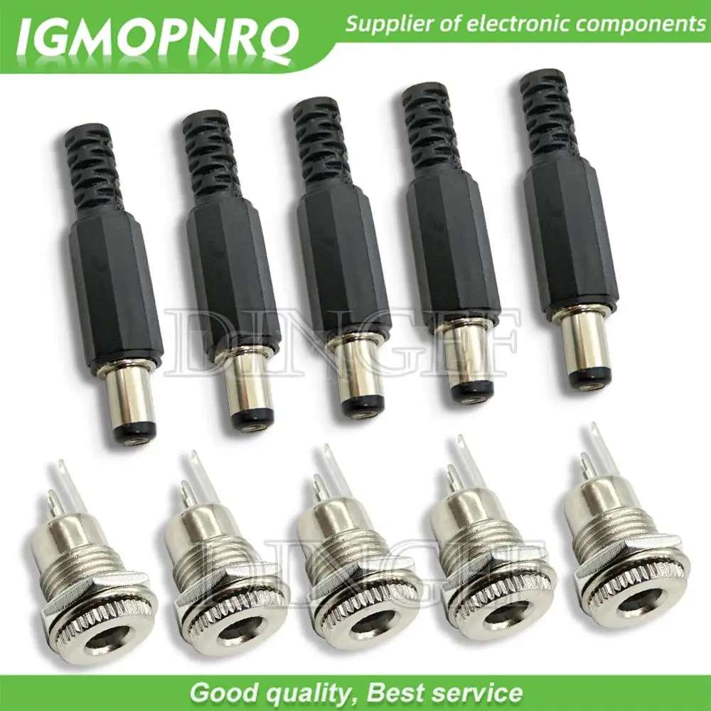 

10PCS 5Pair 5.5x2.1mm 5.5x2.5mm DC Power Plug Male Female Jack Socket Nut Panel Mount DC Power Adapter Connector DC099 DC-099