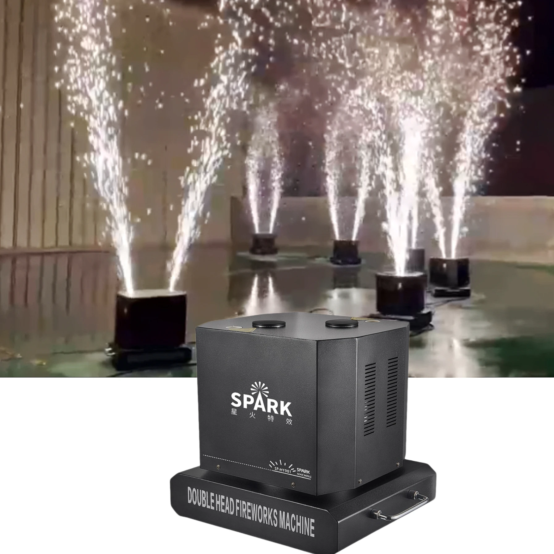 SP Spiral Cold Spark fire works Machine 1300W Swing Cold Spark Machine 360 Rotary Double Head Cold Spark Machine