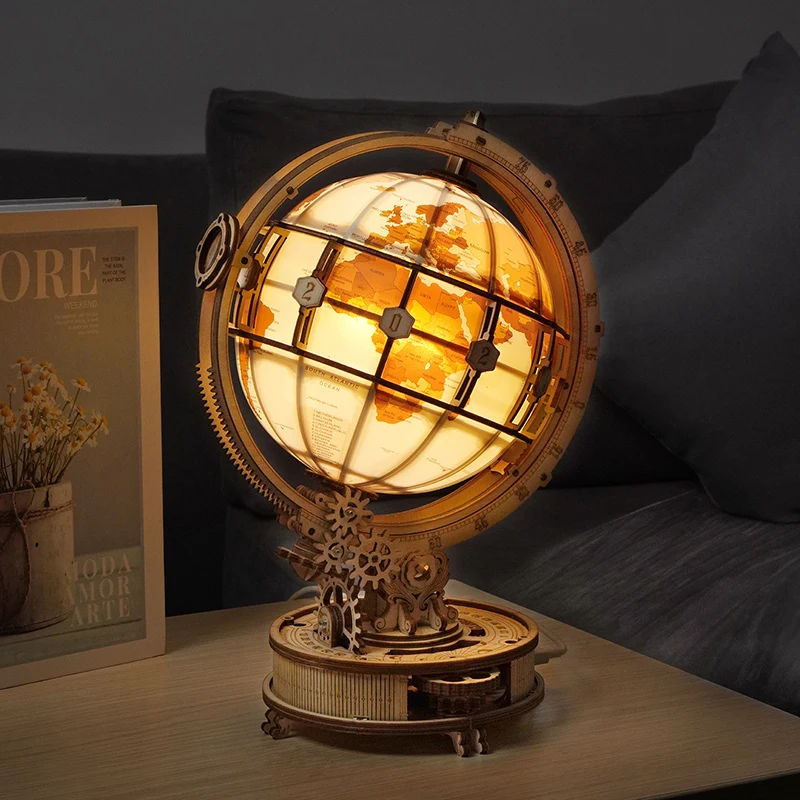 Adorno de madera para manualidades, globo luminoso con luz, modelo de Constructor de madera, bloque de construcción, rompecabezas 3D, juguete de ensamblaje, regalo