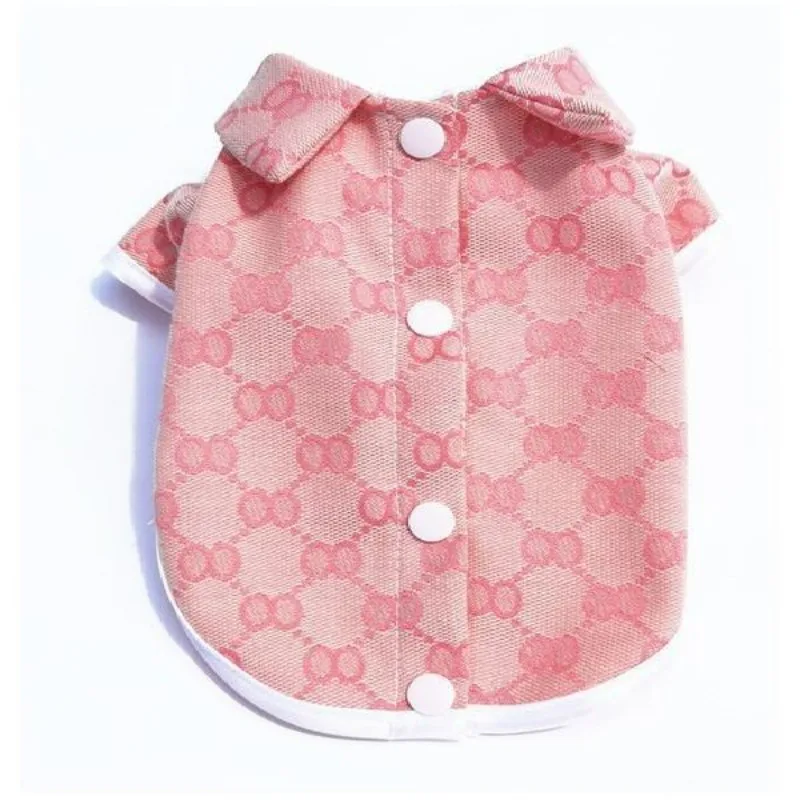 Pet Clothing Spring Autumn Dog Dress Cat Princess Skirt Pink Coffee Plaid Lapel Shirt Small and Medium-sized Dog Dress