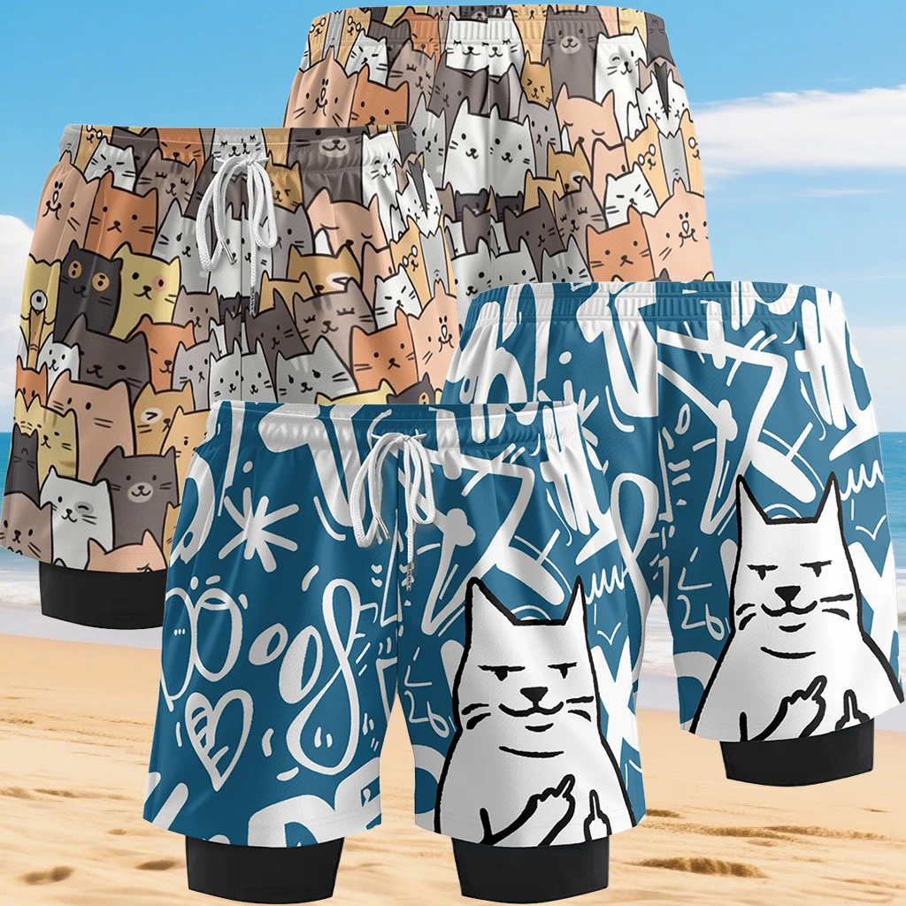 

Уличные мужские/женские модные спортивные быстросохнущие дышащие шорты 2-в-1 для тренировок, новые шорты для фитнеса, бега, пляжного серфинга, плавания