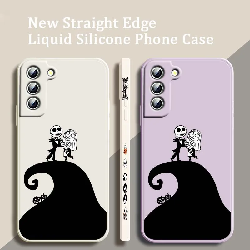 サムスン Galaxy S25 S24 S23 S22 S21 S20 Ultra Plus FE 5G用 ナイトメア・ビフォア・クリスマス 液体状左ロープカバー付きスマホケース